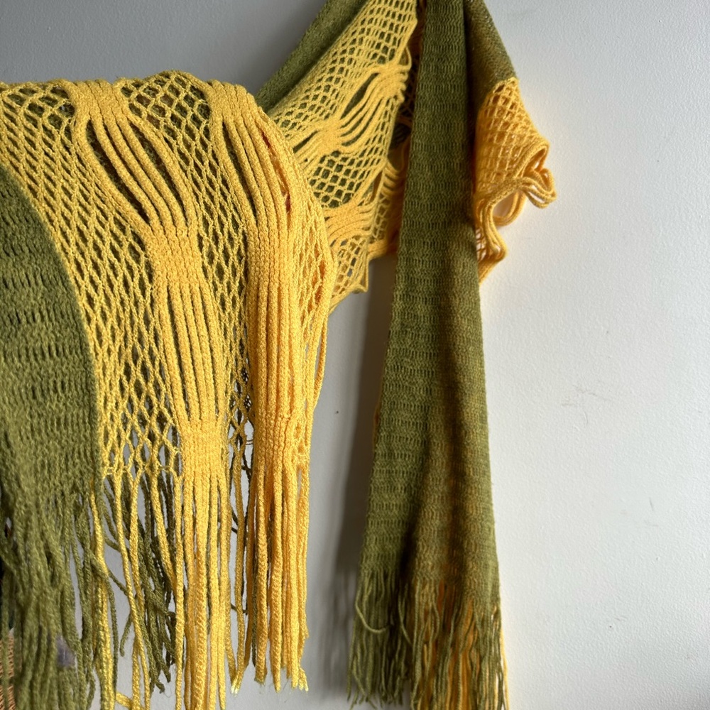 Elegant Knit Mesh Scarf in Marigold and Olive